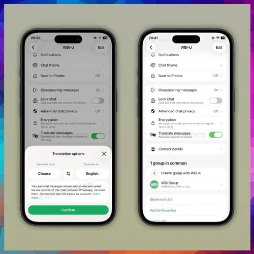 WhatsApp testing instant translations on iPhone
