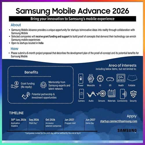 Samsung opens applications for 2026 Mobile Advance startup programme in India